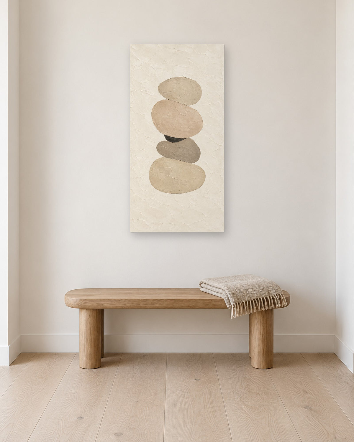 Vertical Neutral Abstract Wall Art, Stacked Stones Earth Tone Print, Tall Narrow Canvas
