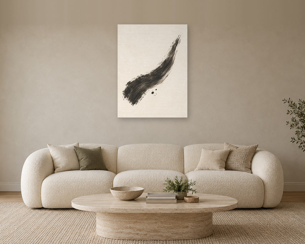Minimalist Black Brush Stroke Wall Art, Neutral Abstract Print, Modern Japandi Canvas or Poster