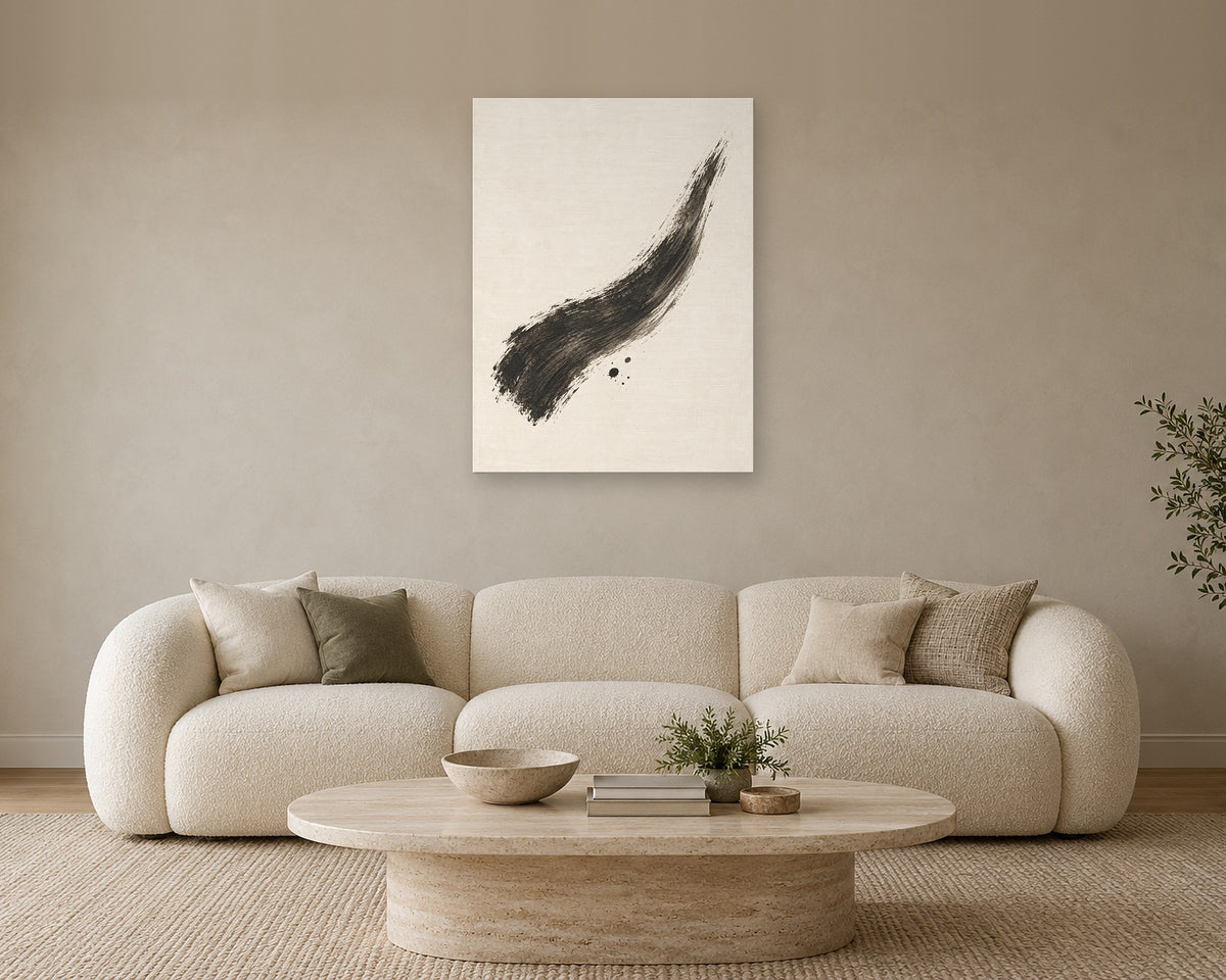 Minimalist Black Brush Stroke Wall Art, Neutral Abstract Print, Modern Japandi Canvas or Poster