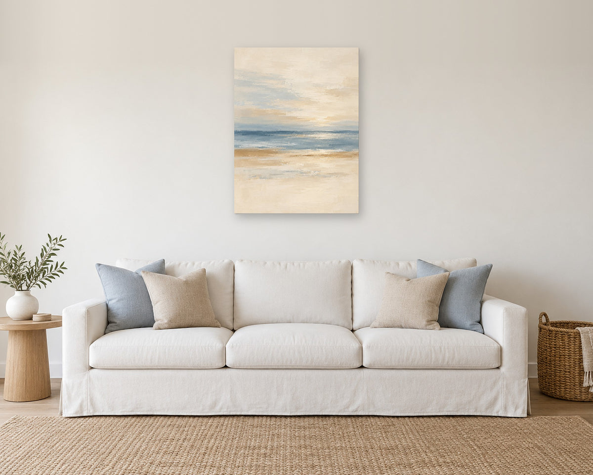 Abstract Coastal Wall Art, Neutral Sea and Sky Horizon Print, Minimalist Canvas or Poster