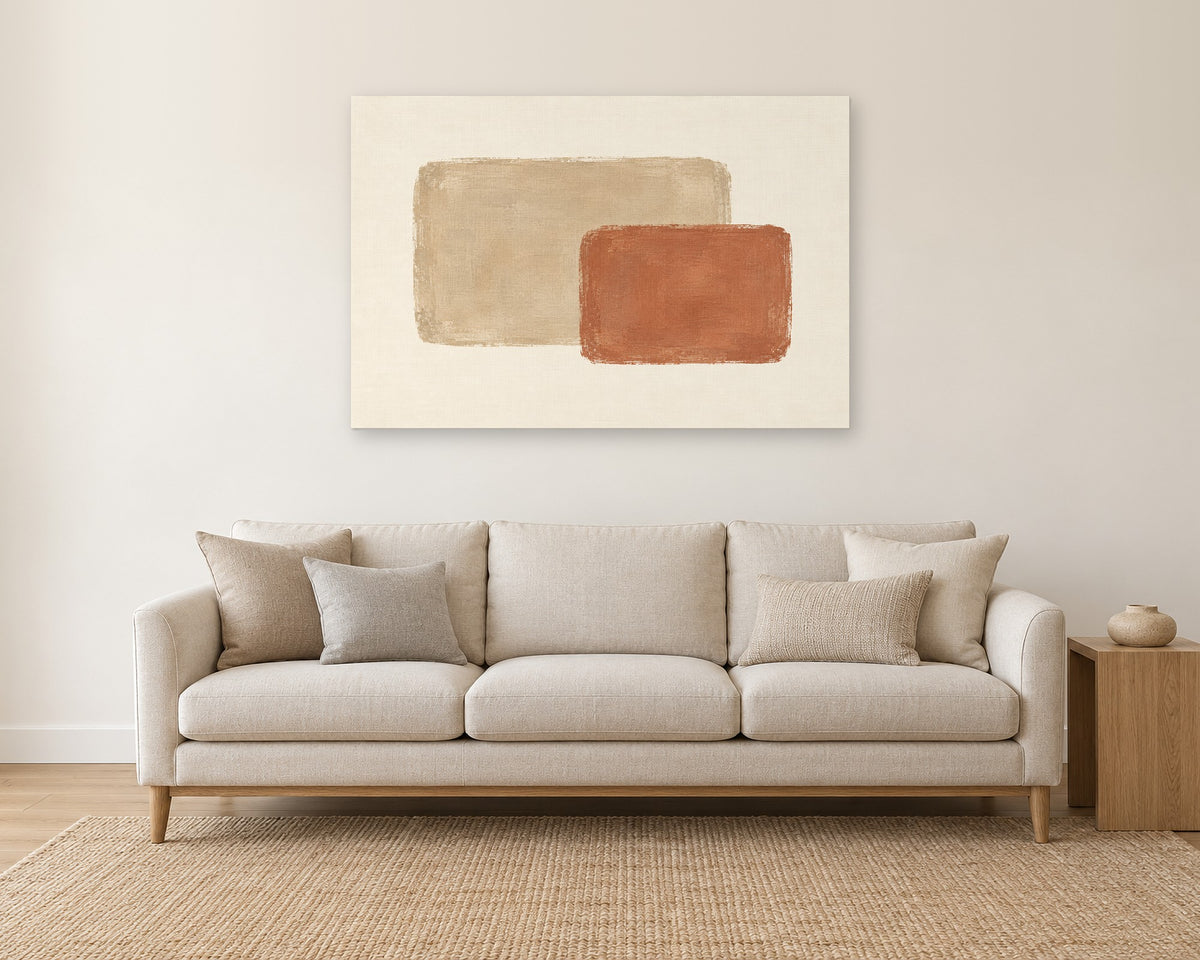 Terracotta Abstract Wall Art, Horizontal Neutral Living Room Print, Above Sofa Canvas or Poster