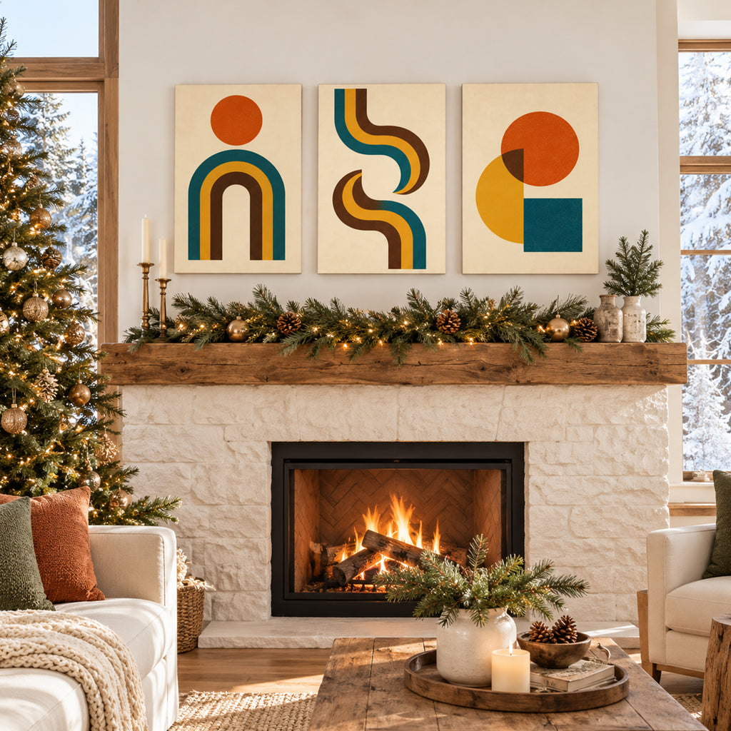 Set of 3 Mid Century Boho Wall Art - room mockup 9