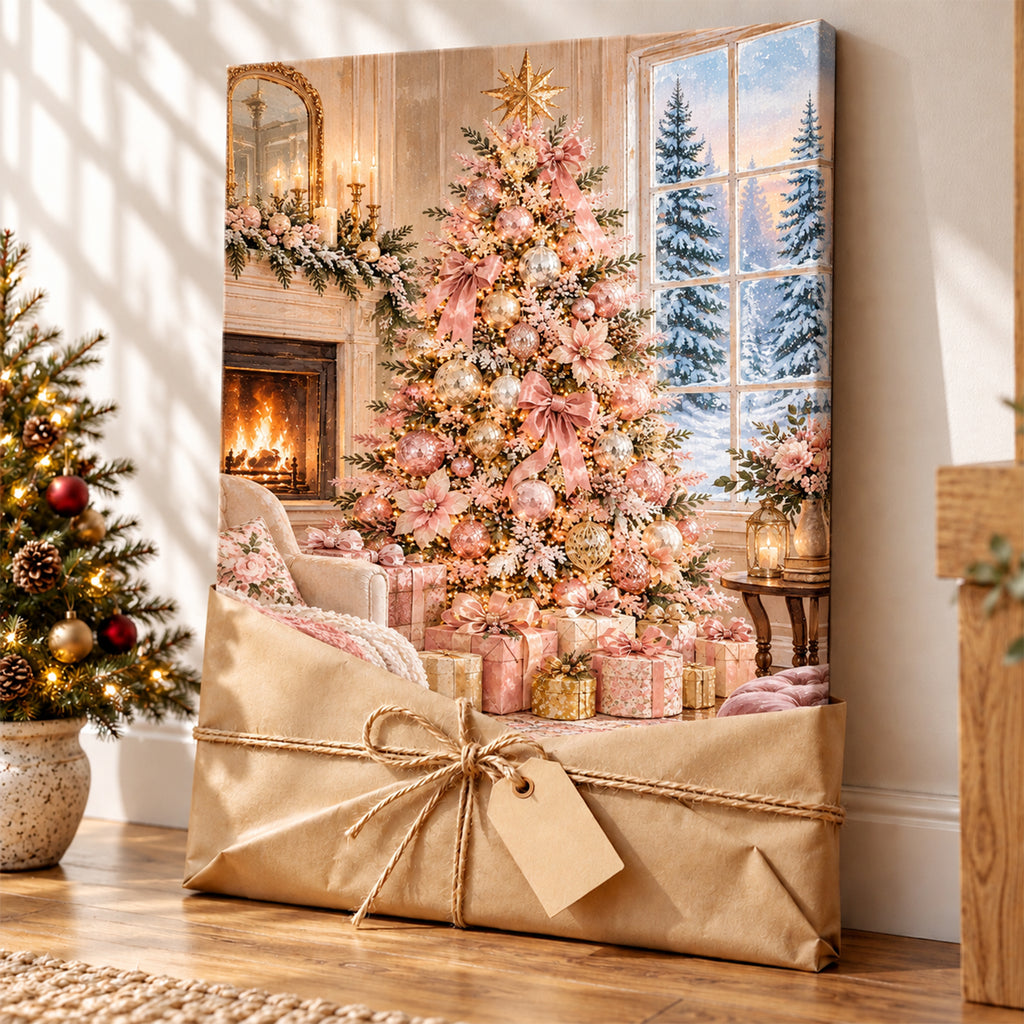 Pink Christmas Tree Wall Art - room mockup 5