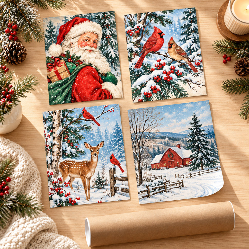 Set of 4 Vintage Christmas Card Wall Art - room mockup 2