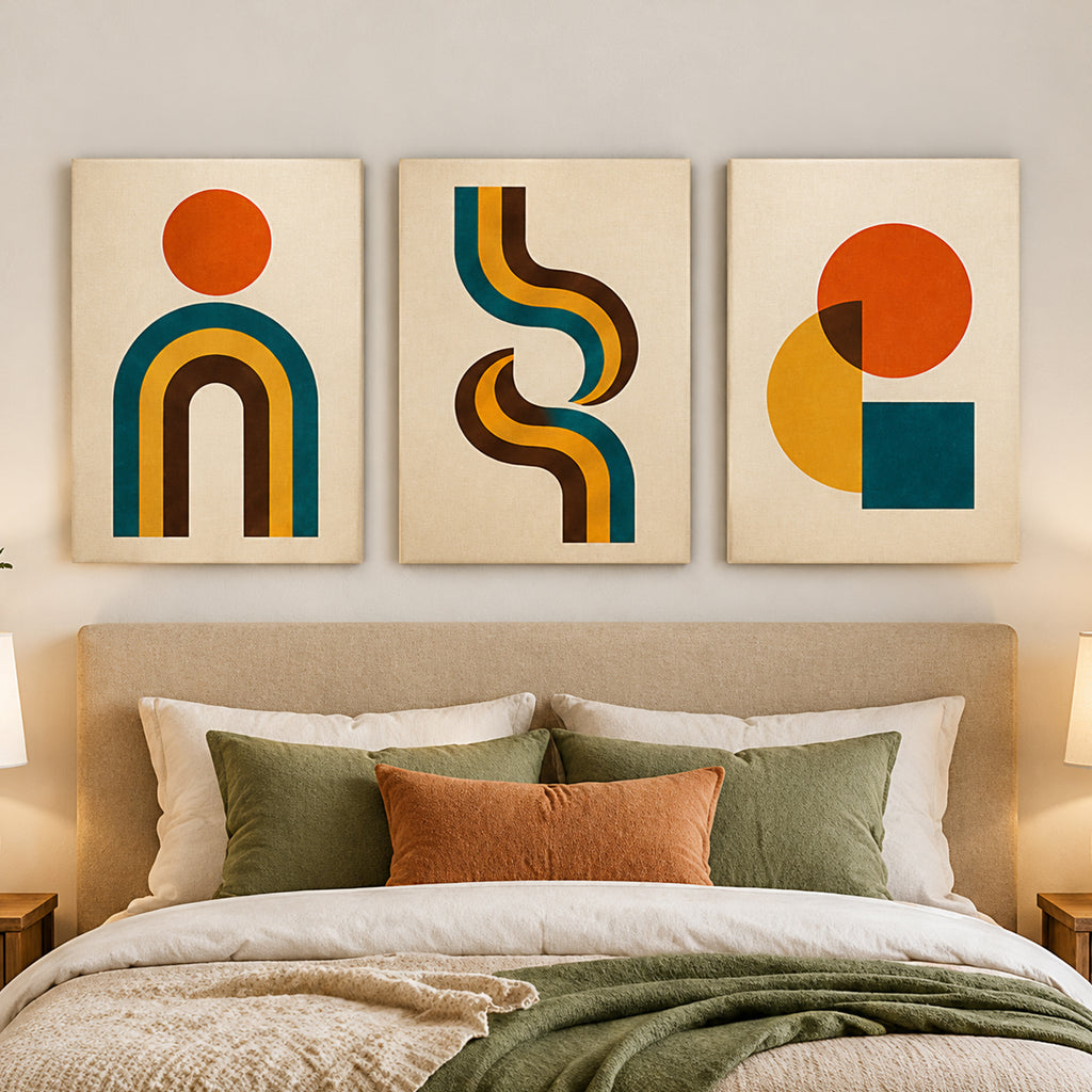 Set of 3 Mid Century Boho Wall Art - room mockup 7