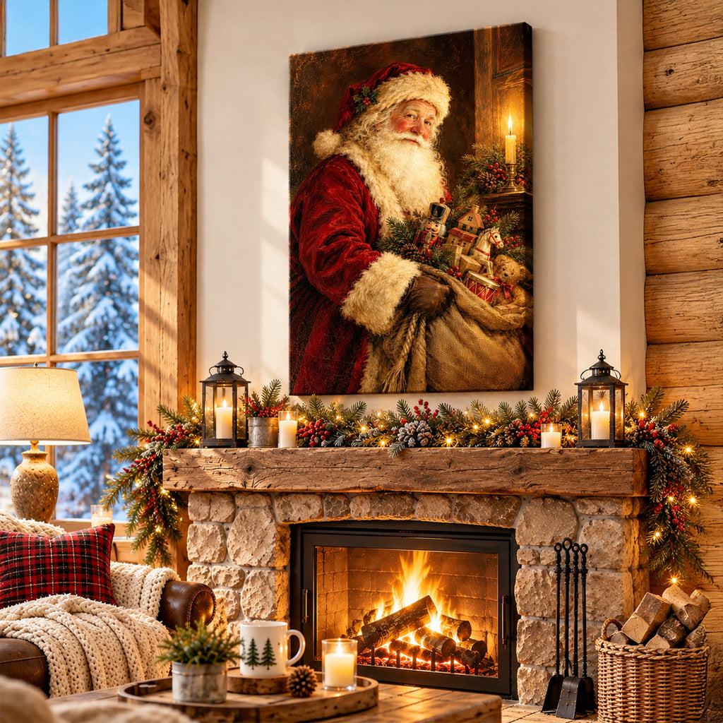Vintage Santa Claus Oil Painting Wall Art - room mockup 8