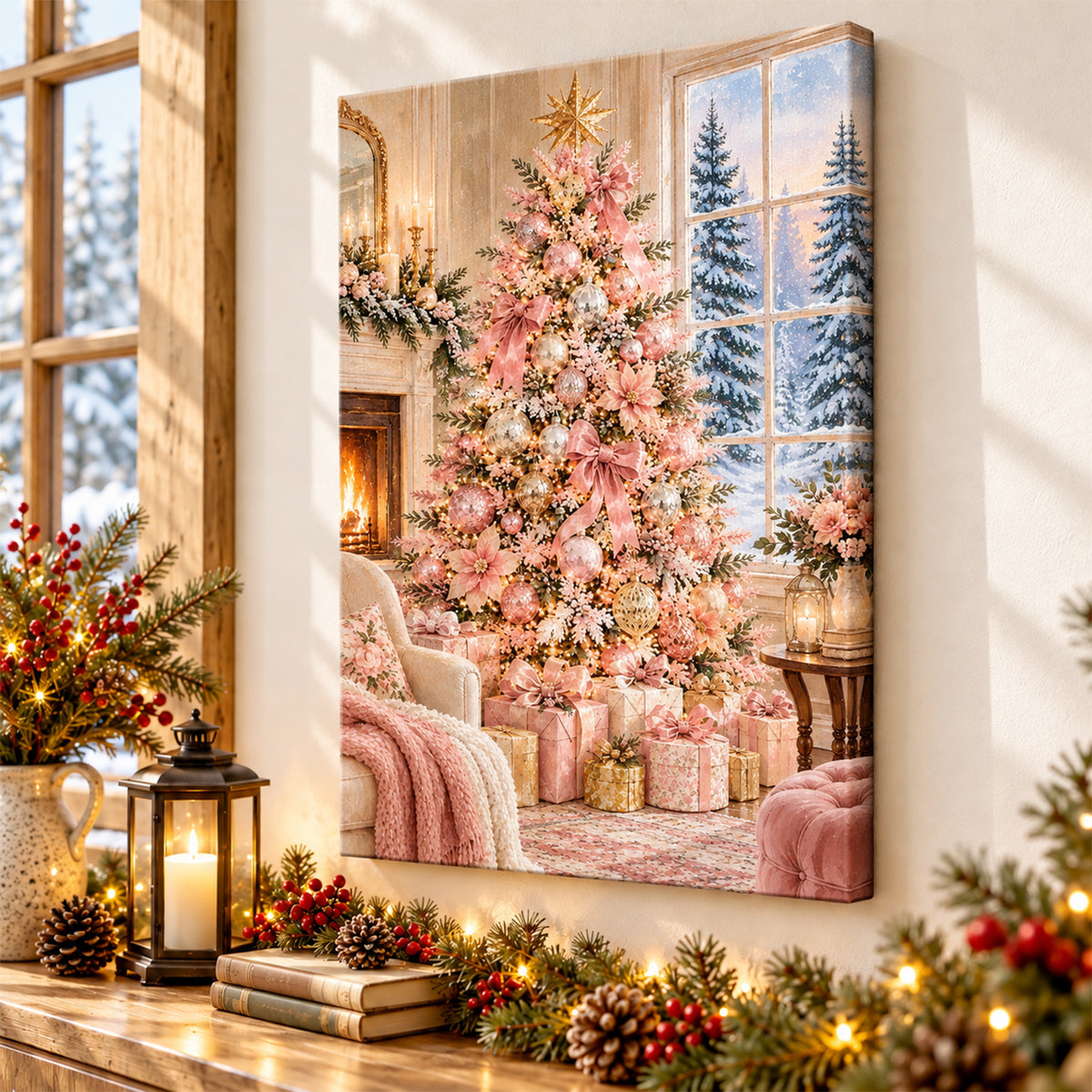 Pink Christmas Tree Wall Art - room mockup 6