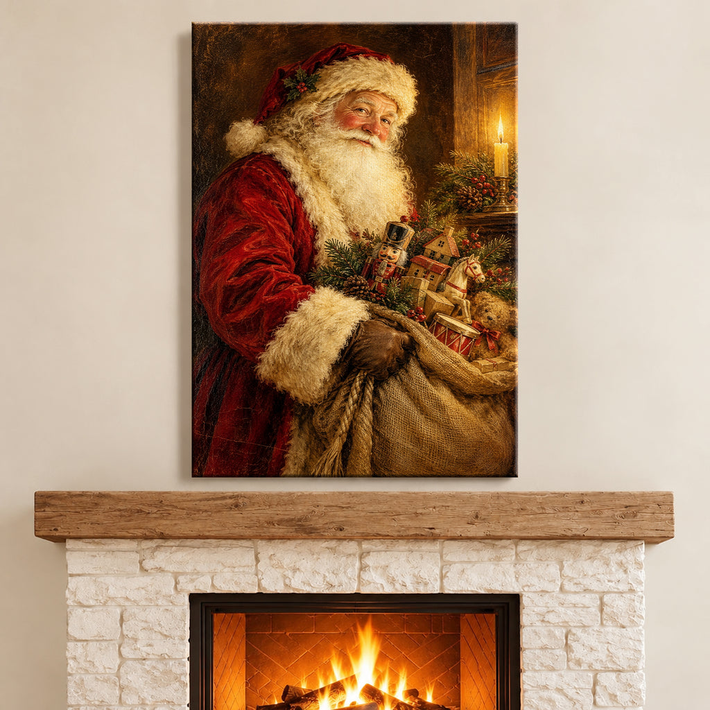 Vintage Santa Claus Oil Painting Wall Art - room mockup 9
