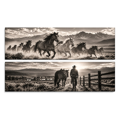 Set of 2 Black and White Horse Wall Art - main image