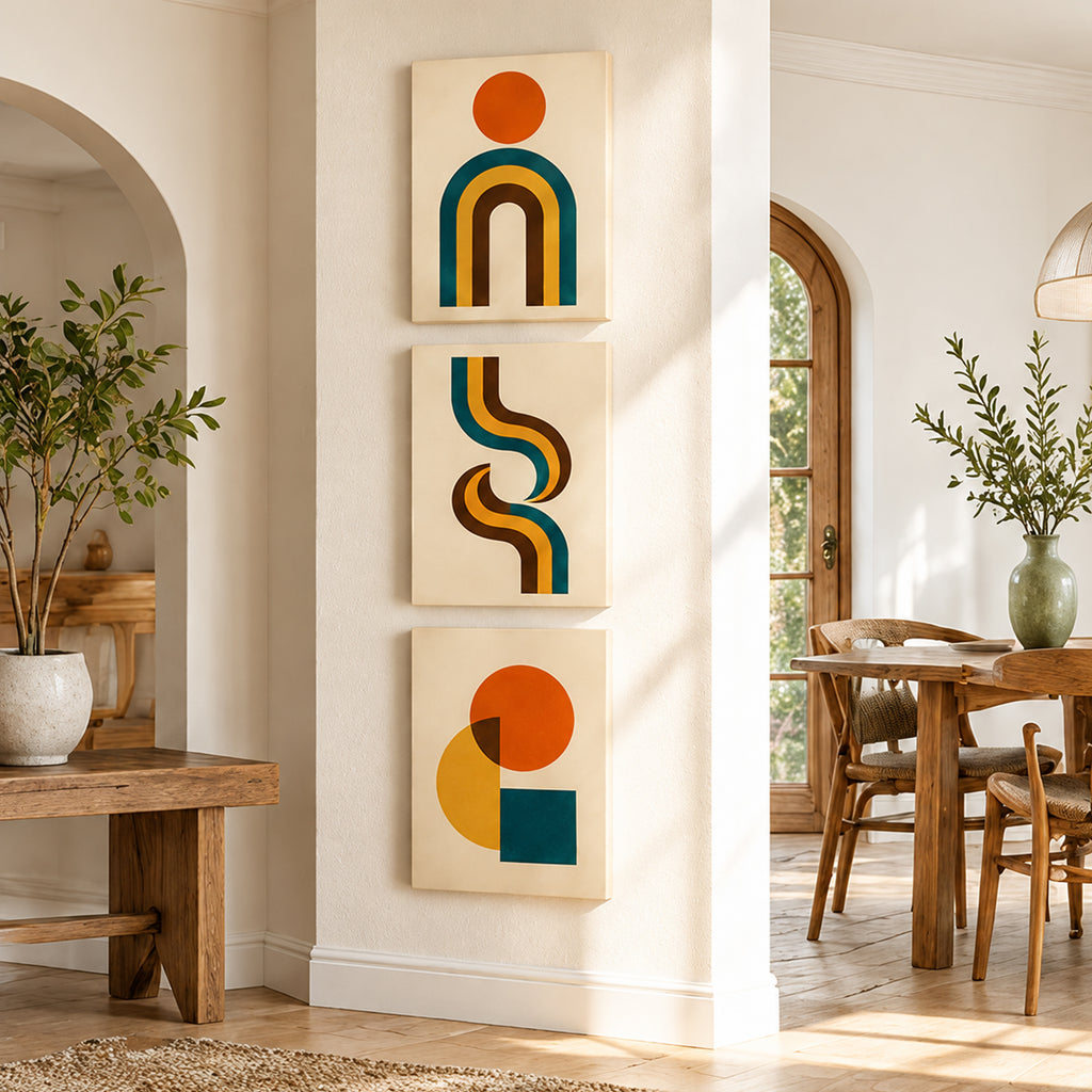 Set of 3 Mid Century Boho Wall Art - room mockup 6
