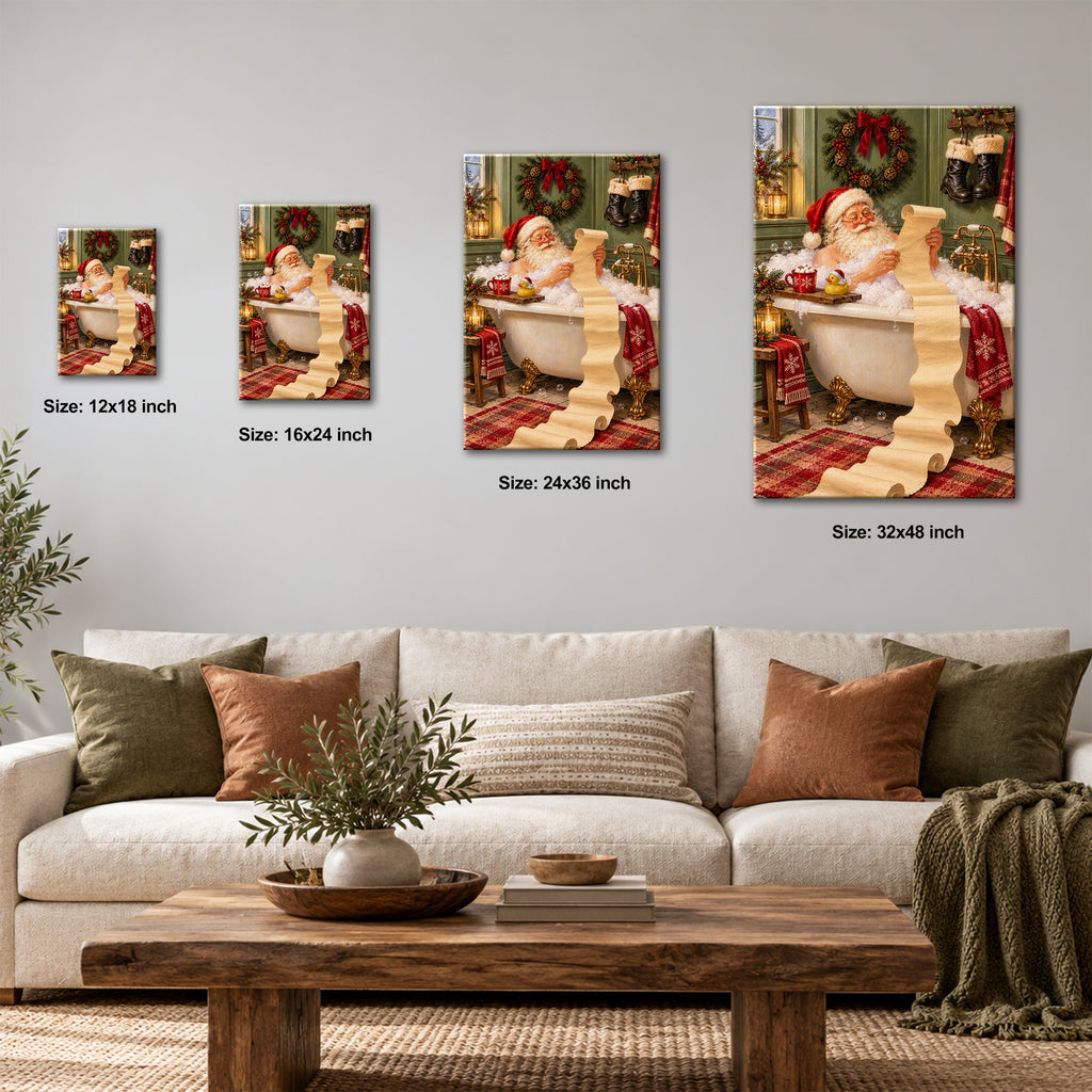Funny Santa in Bathtub Wall Art - room mockup 7