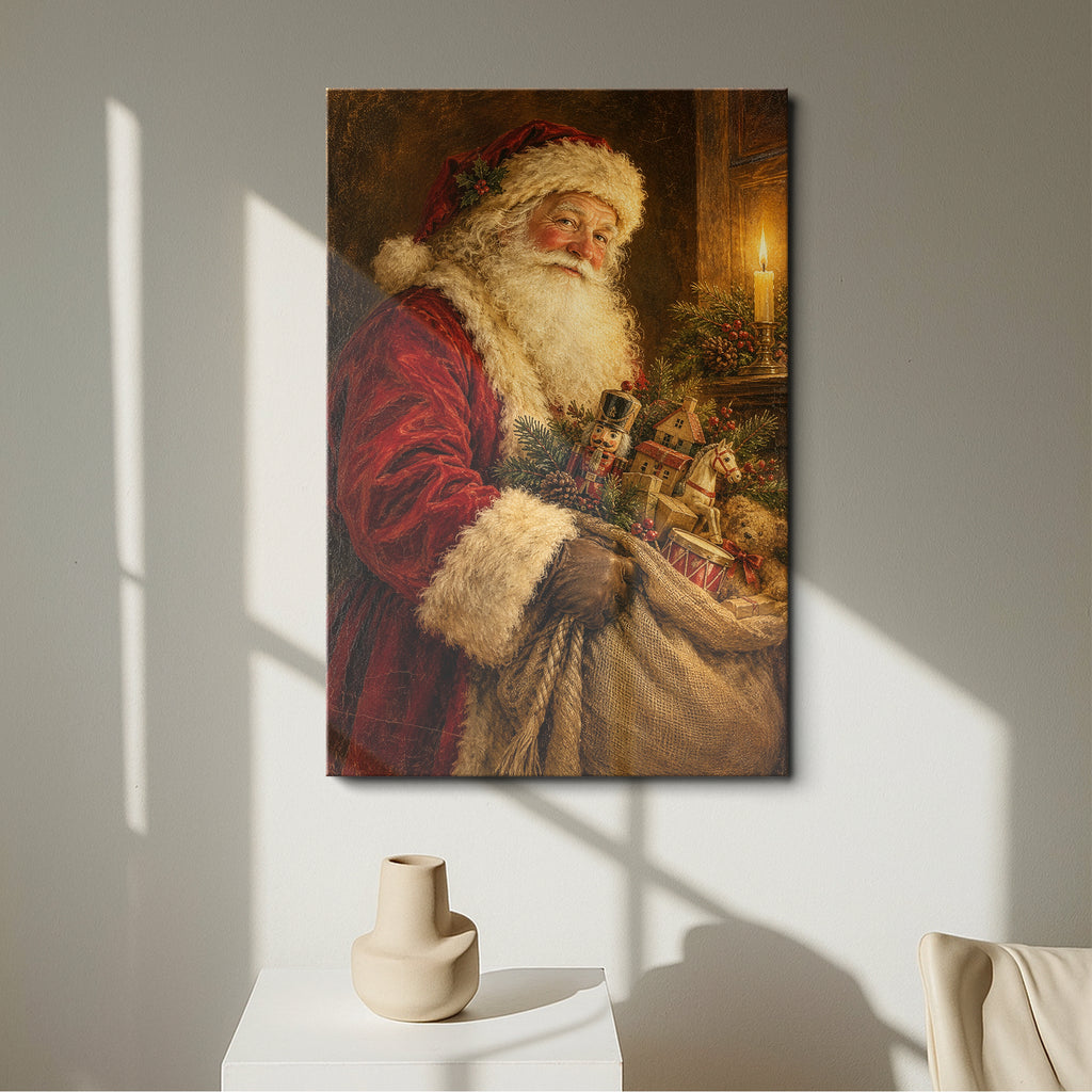 Vintage Santa Claus Oil Painting Wall Art - room mockup 1