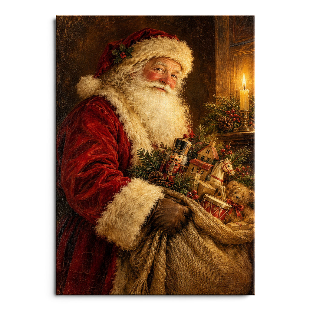 Vintage Santa Claus Oil Painting Wall Art - main image