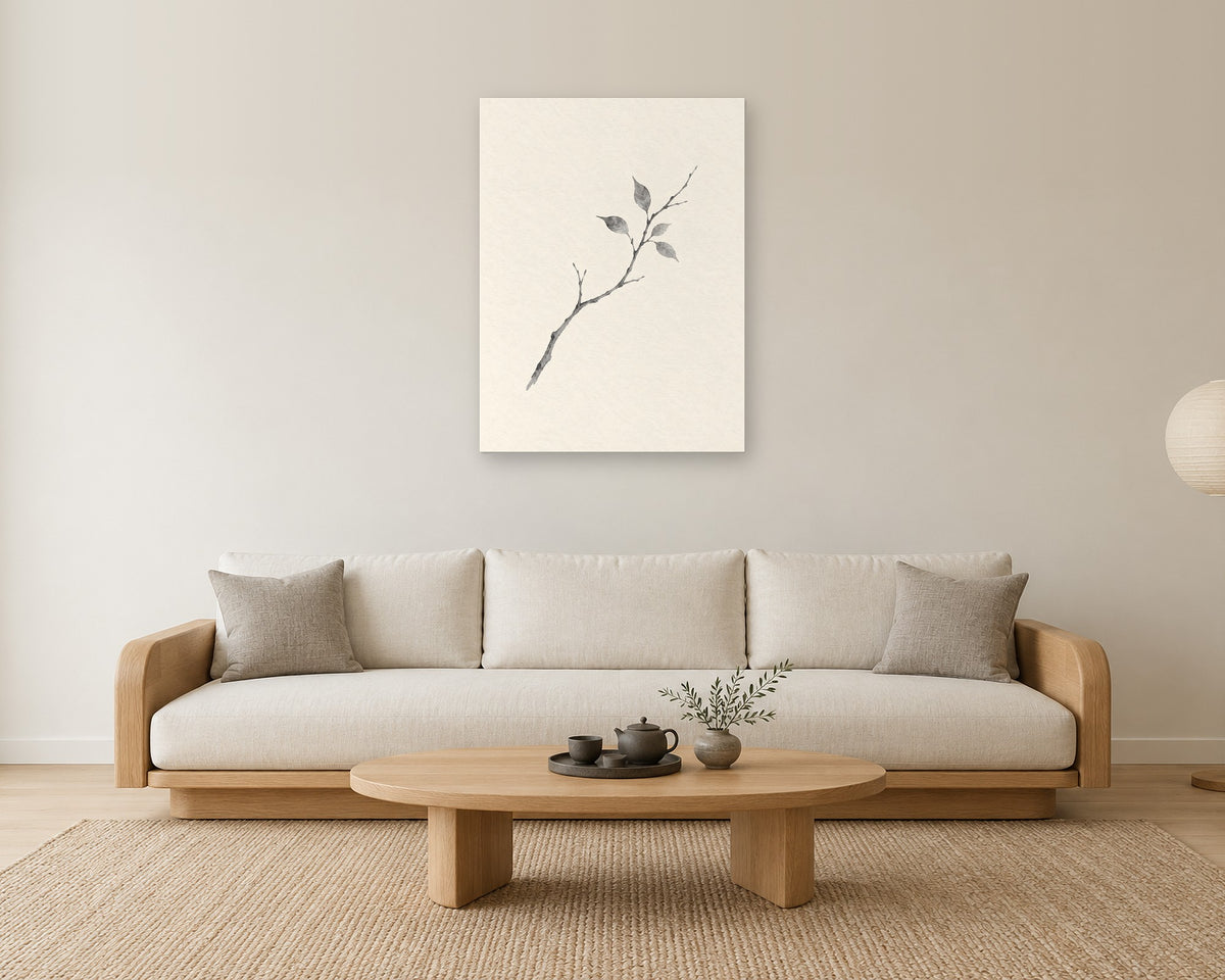 Japanese Ink Wash Branch Wall Art, Minimalist Japandi Print, Zen Canvas or Poster