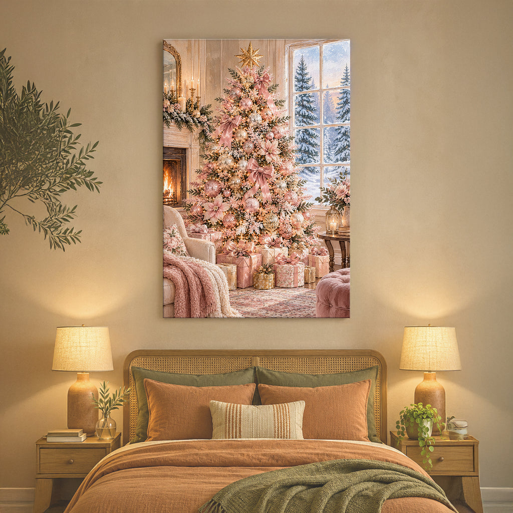 Pink Christmas Tree Wall Art - room mockup 2