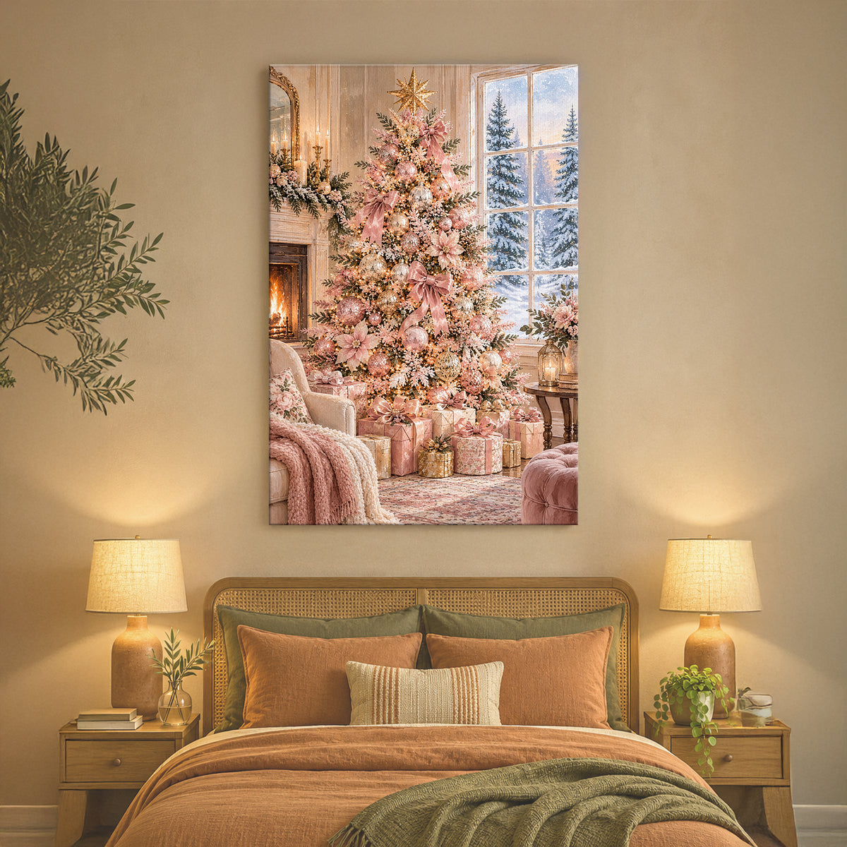 Pink Christmas Tree Wall Art - room mockup 2