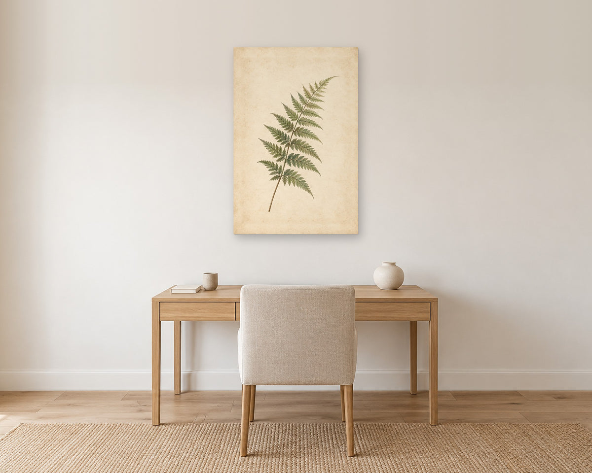 Vintage Fern Botanical Wall Art, Antique Green Plant Illustration Print, Canvas or Poster