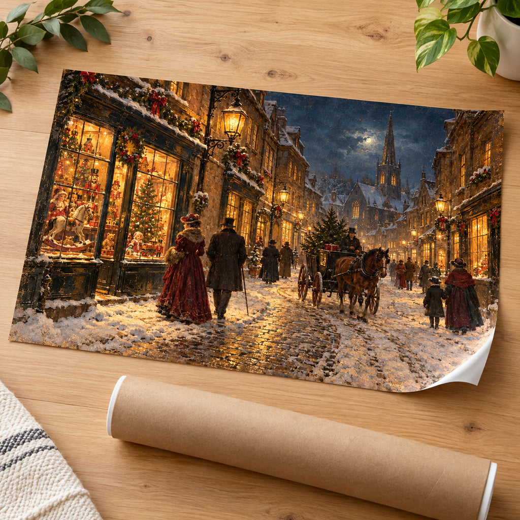Victorian Christmas Street Wall Art - room mockup 1
