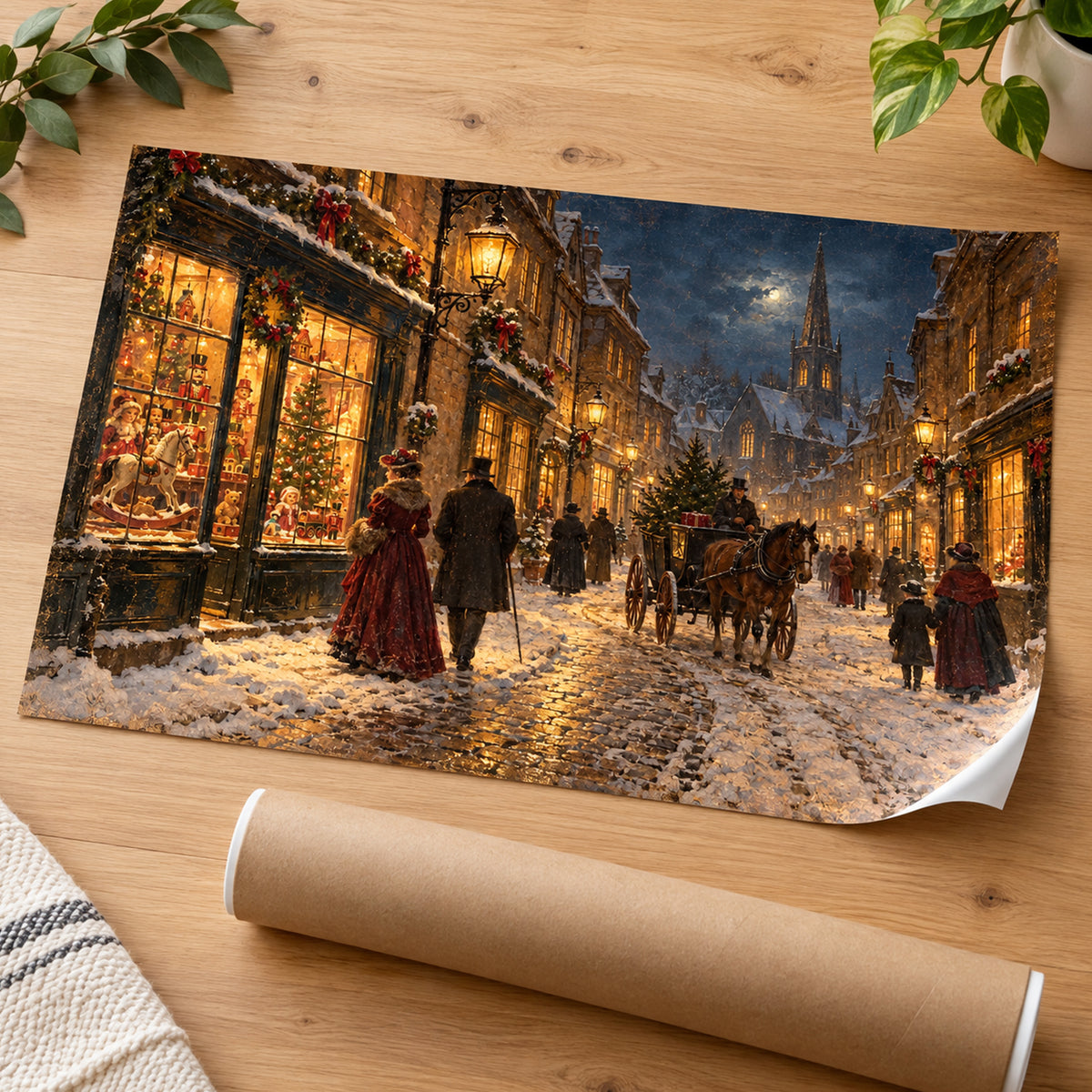 Victorian Christmas Street Wall Art - room mockup 1