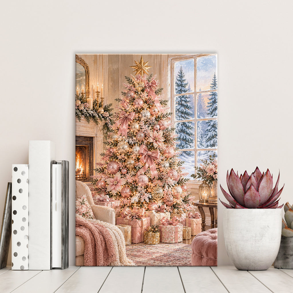 Pink Christmas Tree Wall Art - room mockup 3