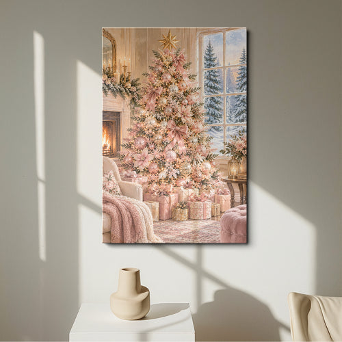 Pink Christmas Tree Wall Art - room mockup 1