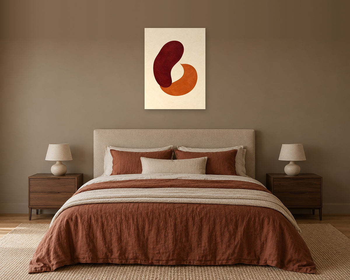 Burgundy Abstract Wall Art, Burnt Orange and Cream Organic Modern Print, Canvas or Poster
