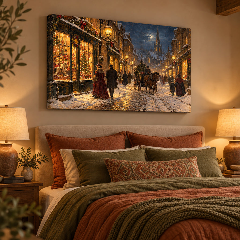 Victorian Christmas Street Wall Art - room mockup 3