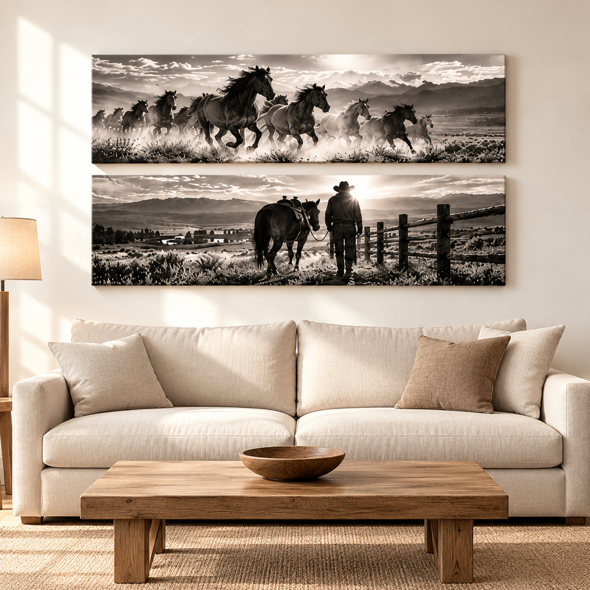 Set of 2 Black and White Horse Wall Art - room mockup 7