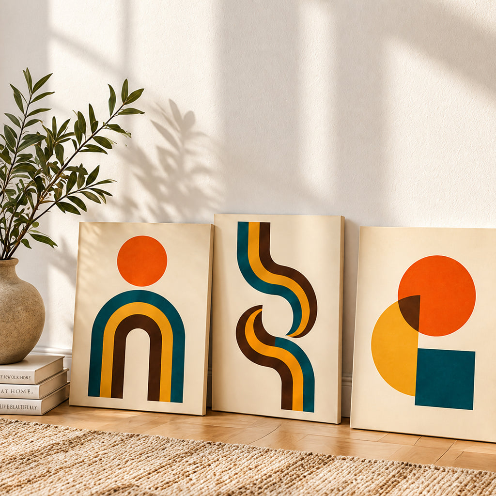 Set of 3 Mid Century Boho Wall Art - room mockup 4