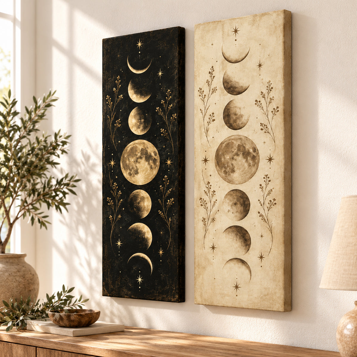 Set of 2 Moon Phases Wall Art - room mockup 6