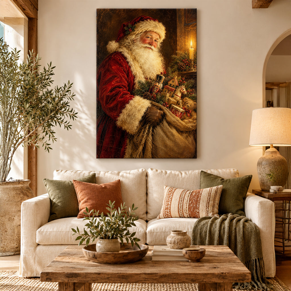 Vintage Santa Claus Oil Painting Wall Art - room mockup 4
