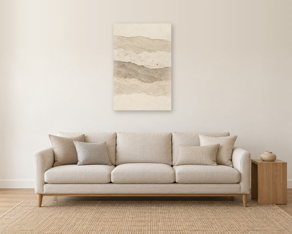 Neutral Abstract Wall Art, Beige Limestone Textured Layers Print, Minimalist Canvas or Poster