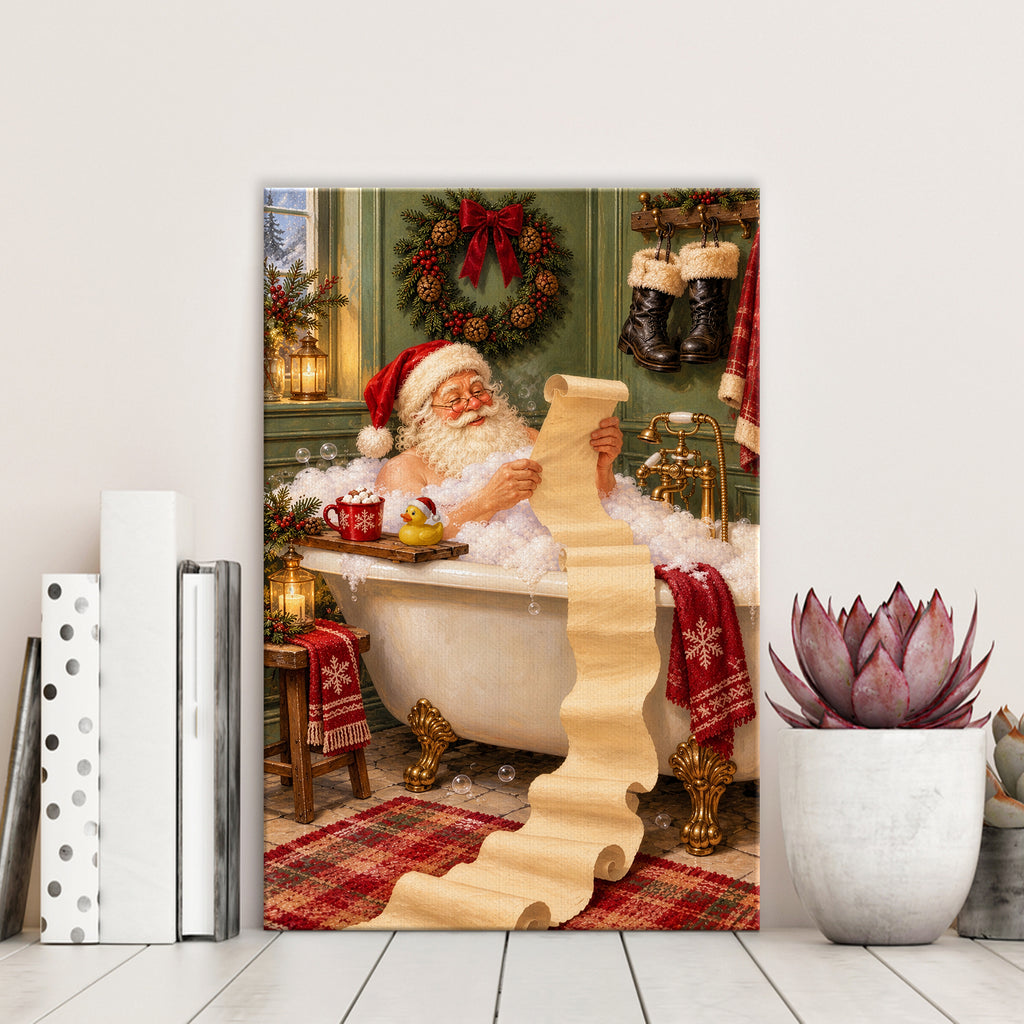 Funny Santa in Bathtub Wall Art - room mockup 3