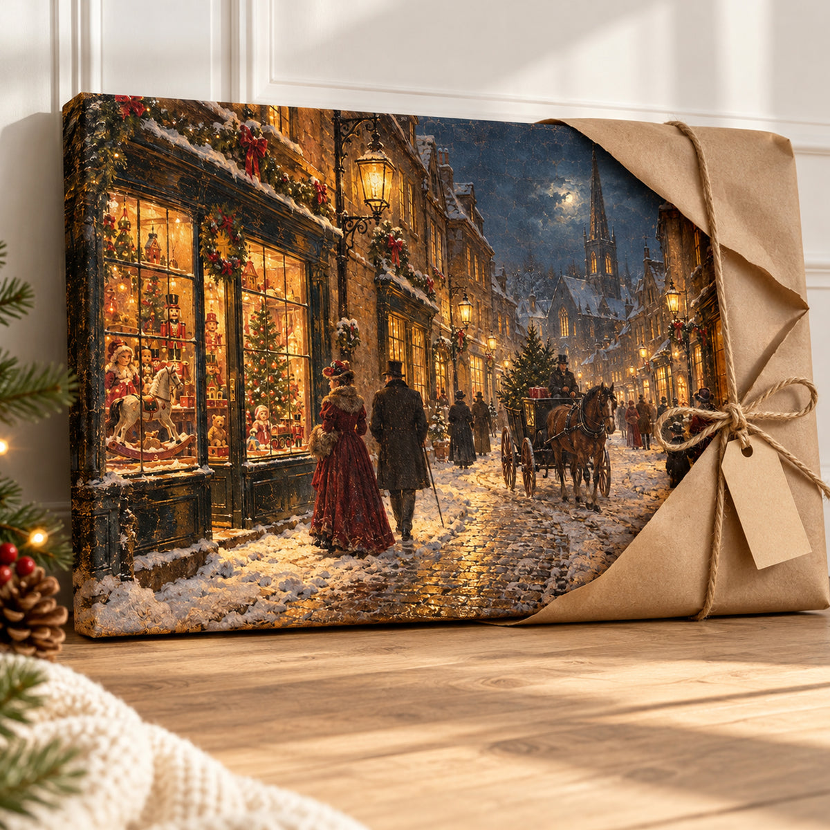 Victorian Christmas Street Wall Art - room mockup 2