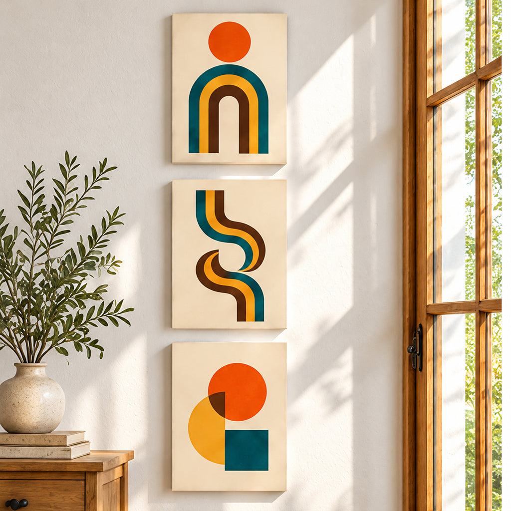 Set of 3 Mid Century Boho Wall Art - room mockup 2