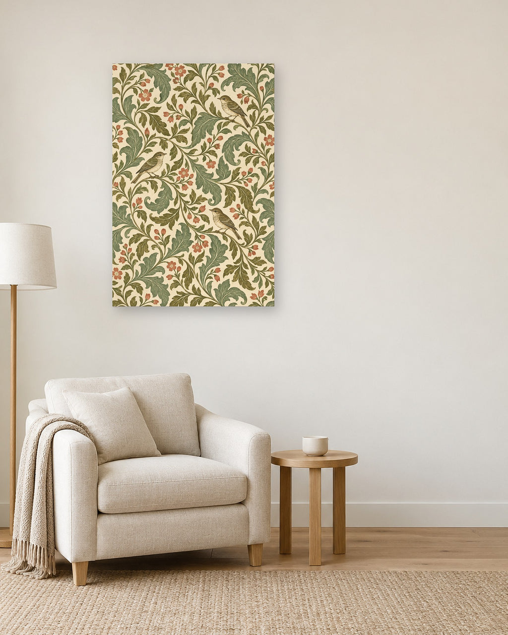 William Morris Style Wall Art, Vintage Bird and Vine Botanical Print, Canvas or Poster