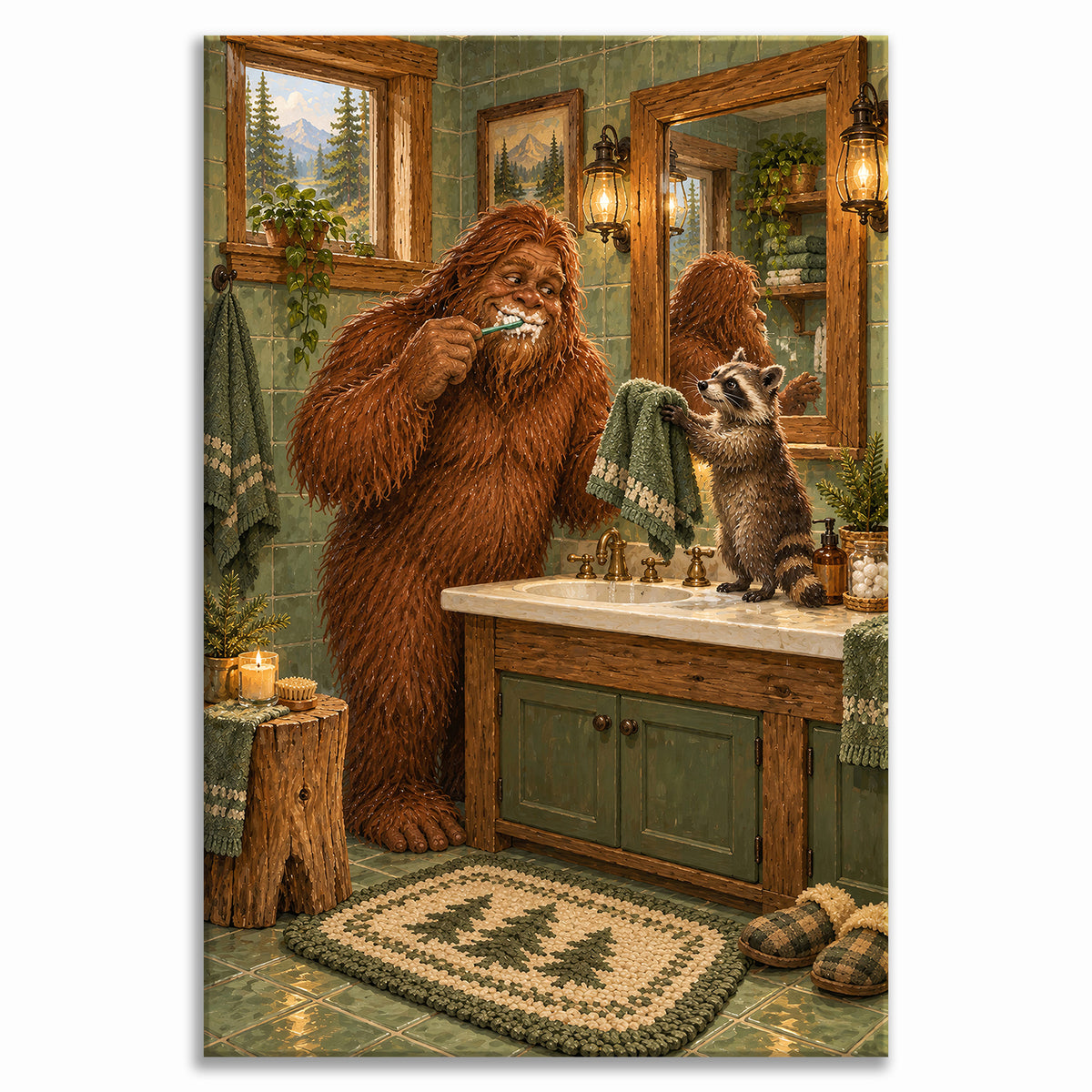 Set of 3 Funny Bigfoot Bathroom Wall Art - room mockup 11