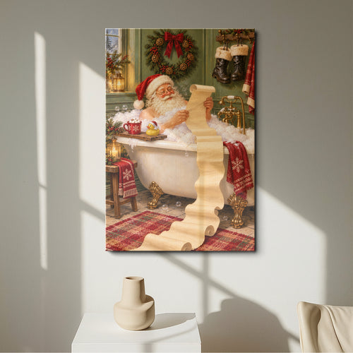 Funny Santa in Bathtub Wall Art - room mockup 1