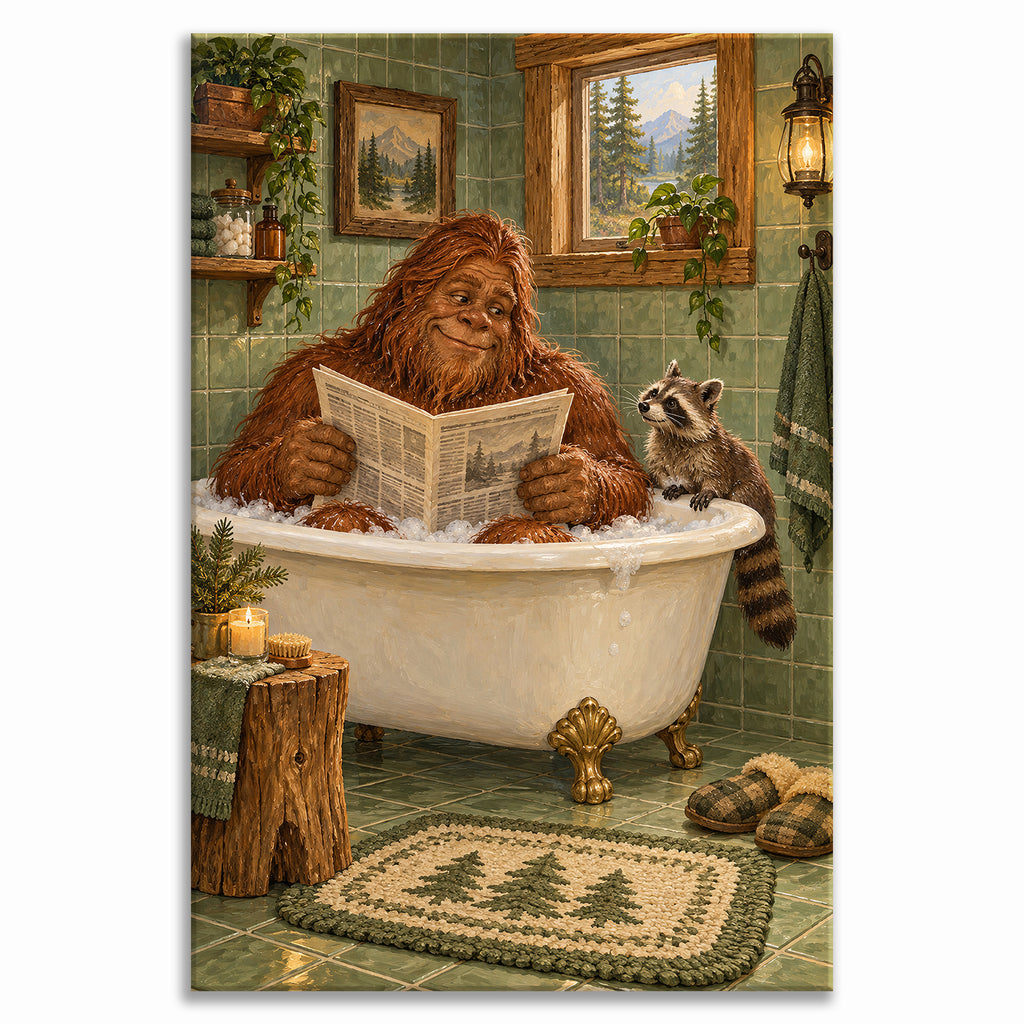 Set of 3 Funny Bigfoot Bathroom Wall Art - room mockup 12
