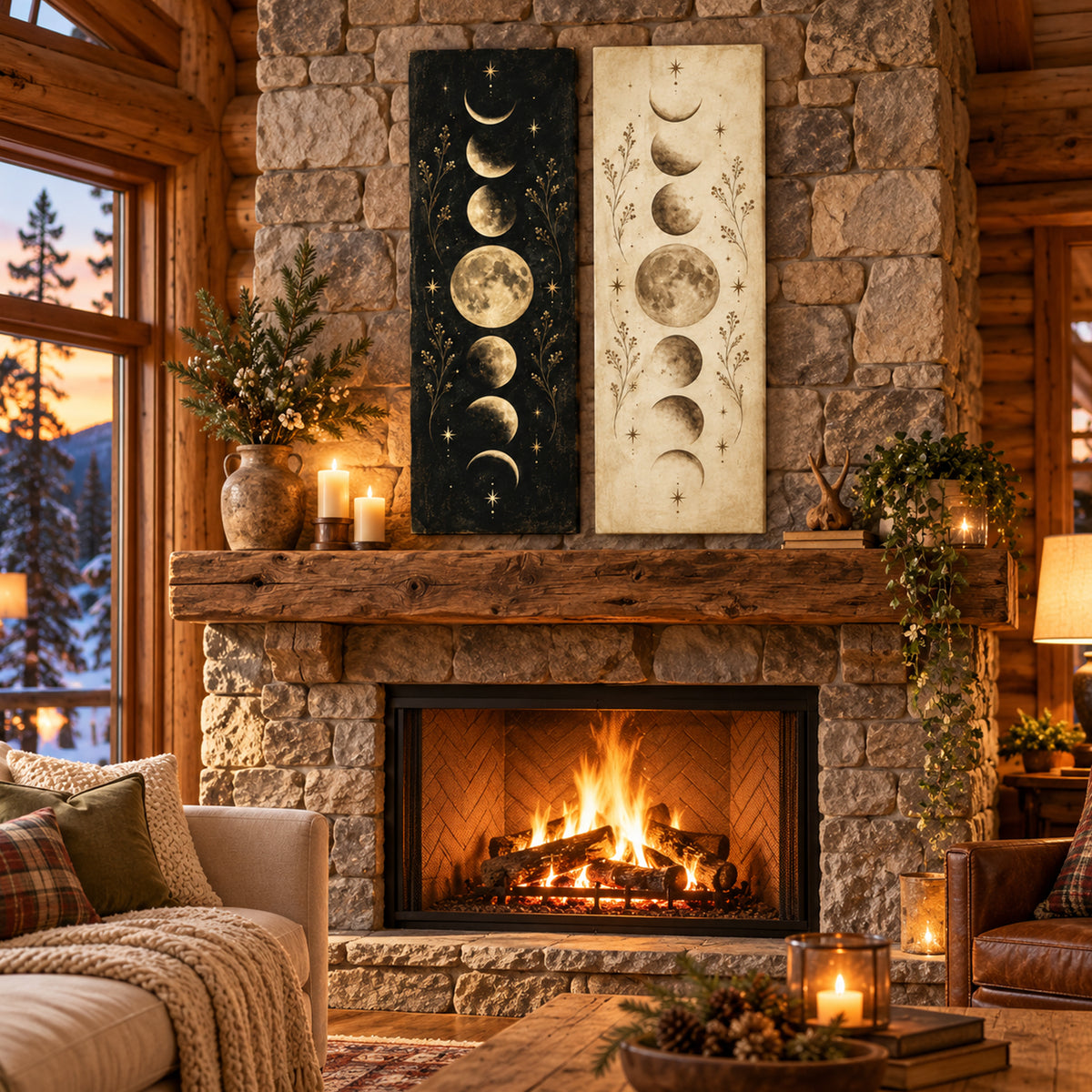 Set of 2 Moon Phases Wall Art - room mockup 4