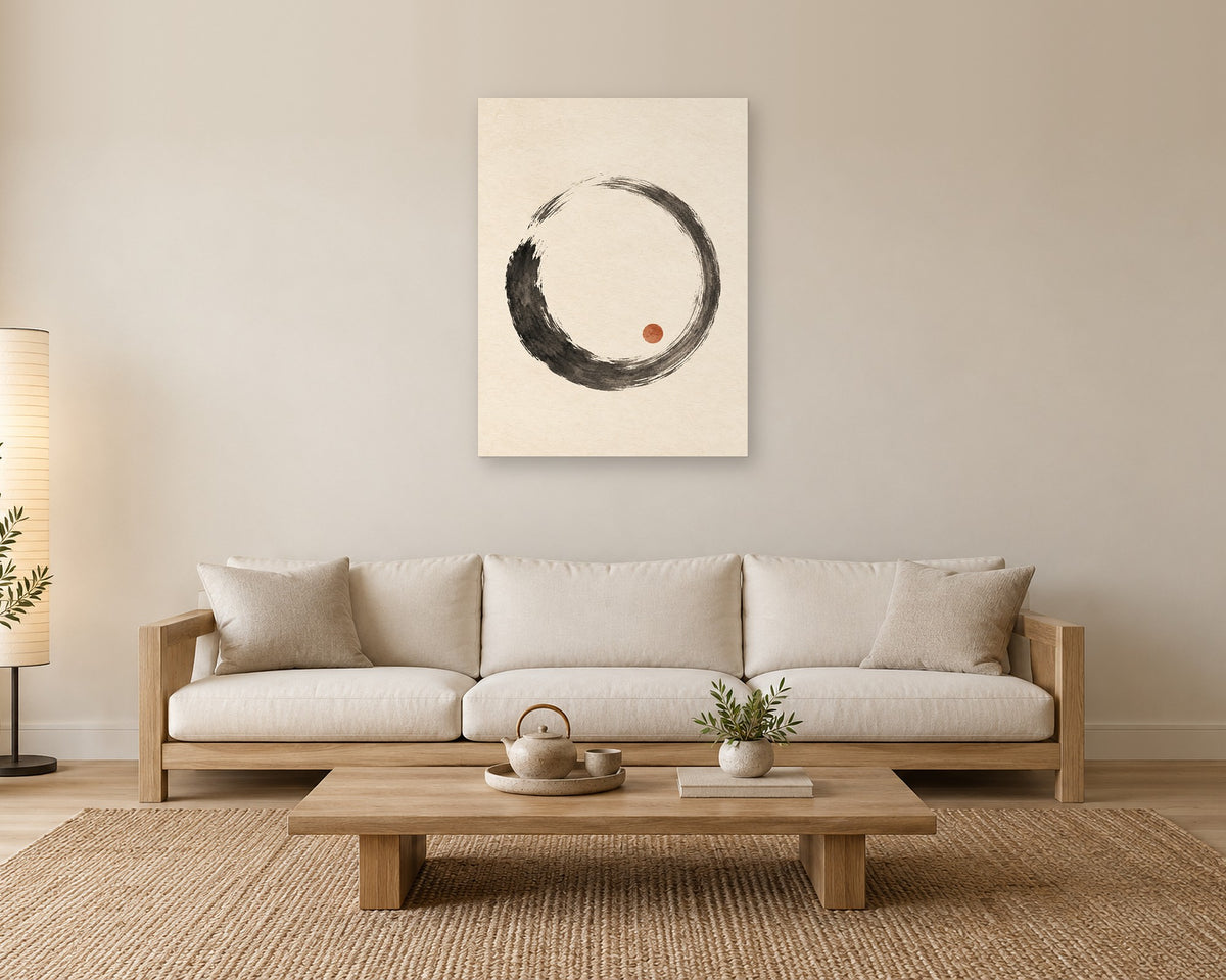 Japandi Wall Art, Enso Circle Zen Ink Painting Print, Minimalist Canvas or Poster
