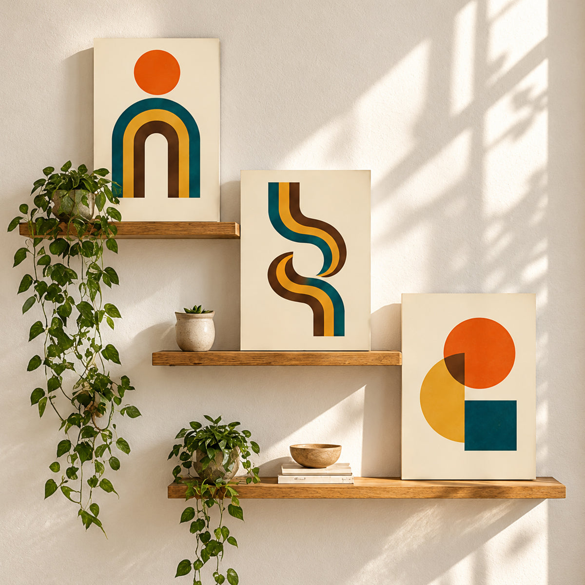 Set of 3 Mid Century Boho Wall Art - room mockup 3