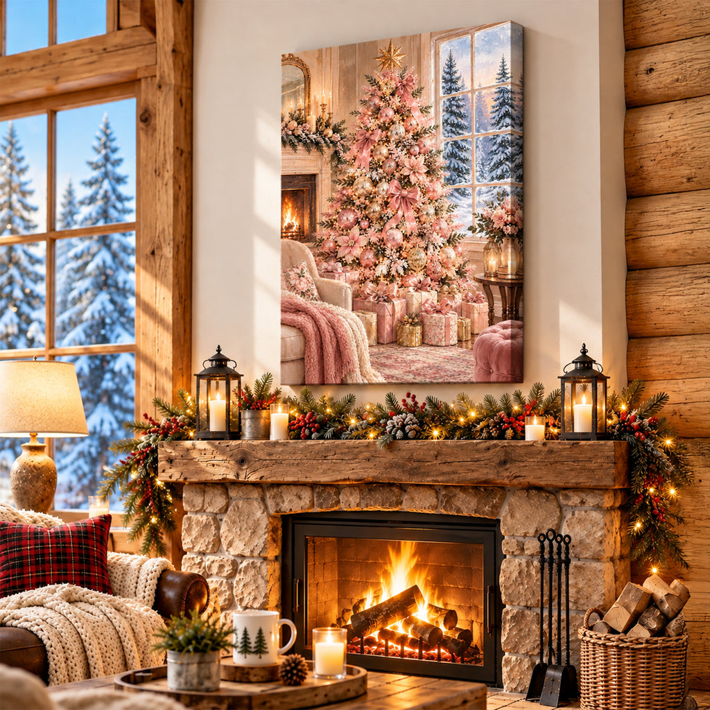 Pink Christmas Tree Wall Art - room mockup 8