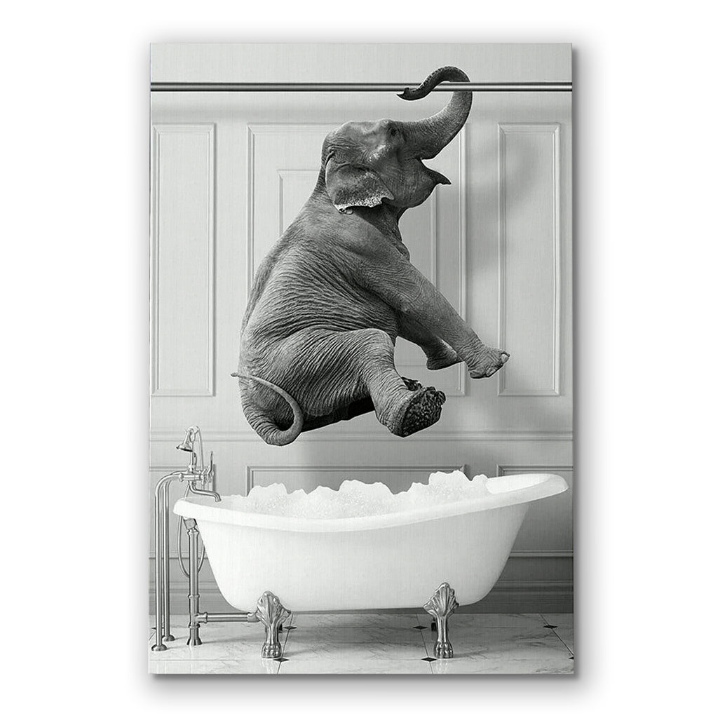 Funny Elephant In The Bathtub Canvas – Bathroom Wall Decor