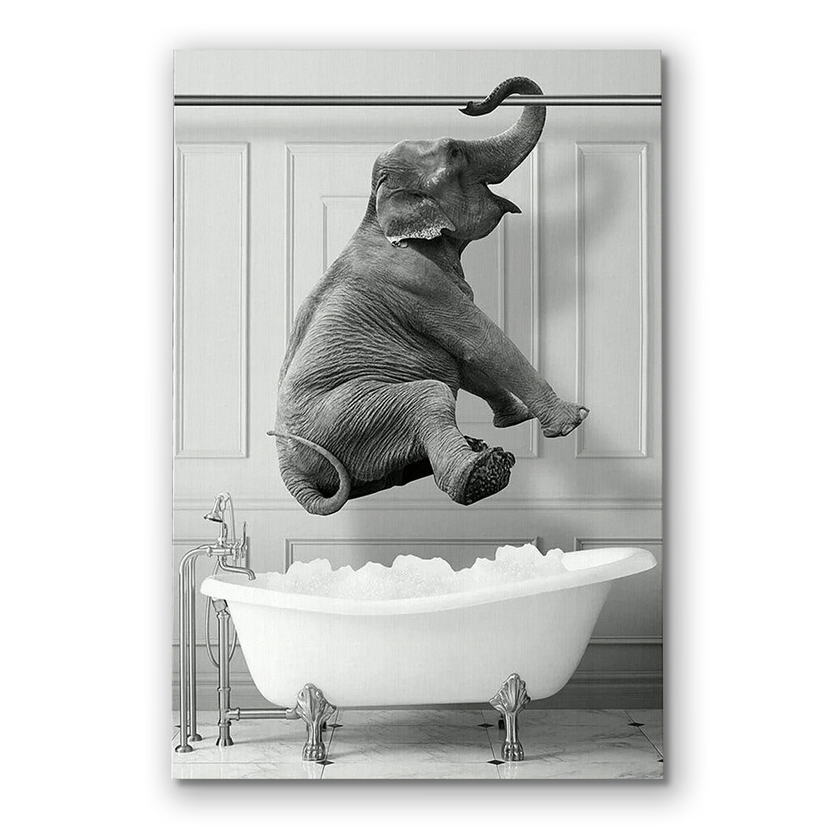 Funny Elephant In The Bathtub Canvas – Bathroom Wall Decor
