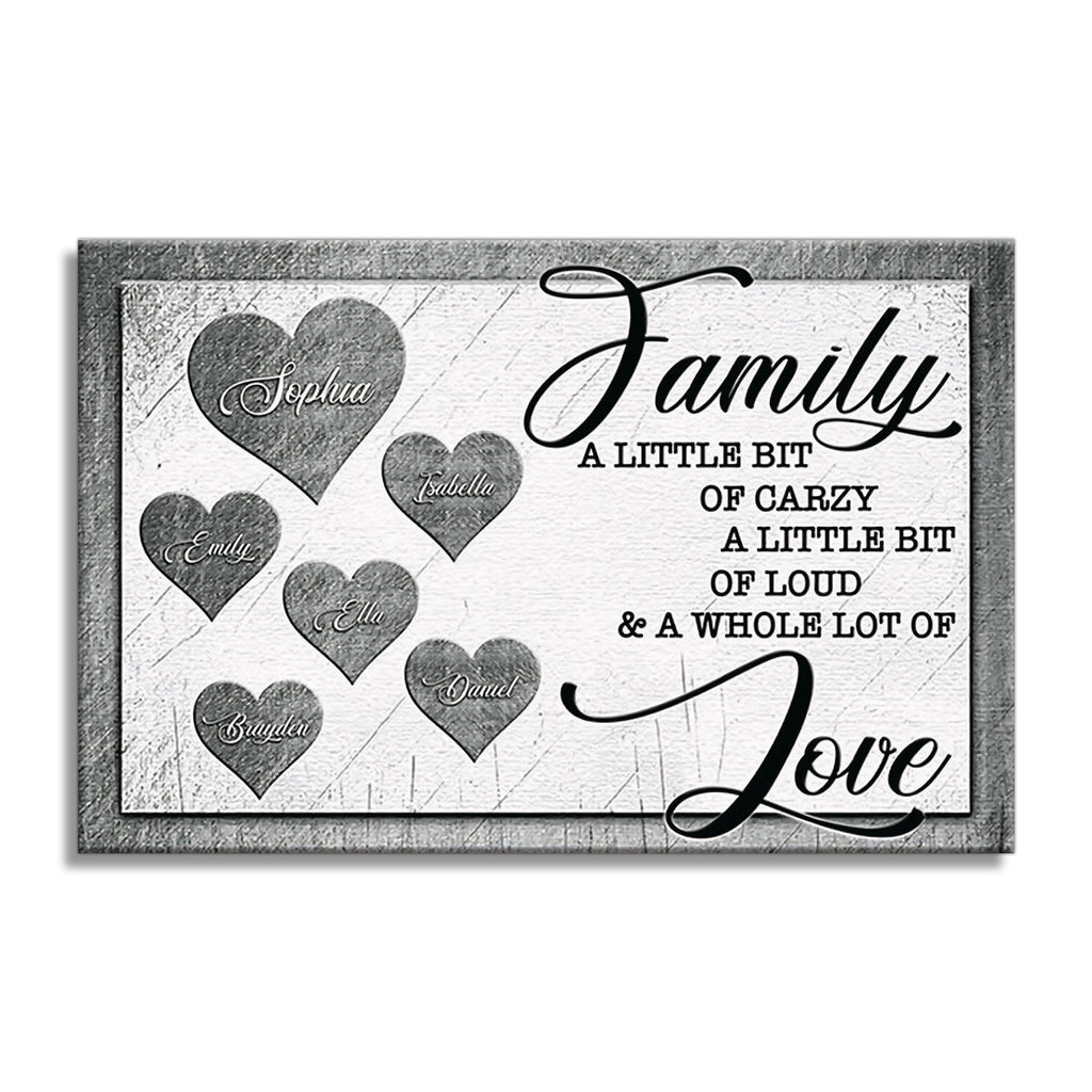 Family A Little Bit Of Crazy Canvas – Grey Hearts Family Wall Art
