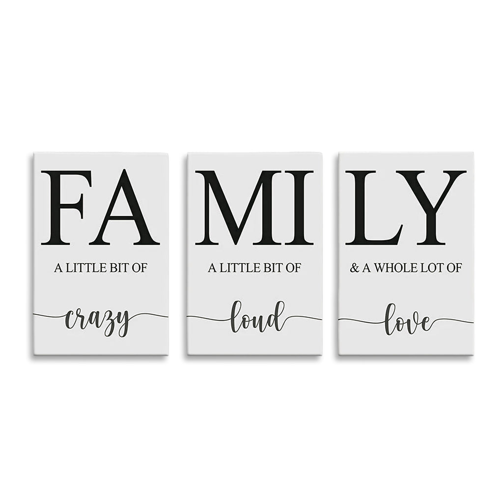 Family A Little Bit Of Crazy Set Of 3 Canvas – Three Panel Wall Art