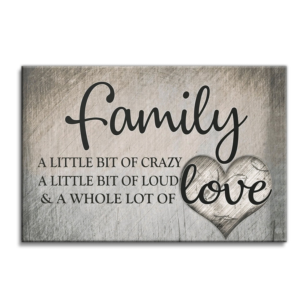 Family A Little Bit Of Crazy Canvas – Rustic Carved Heart Wall Art