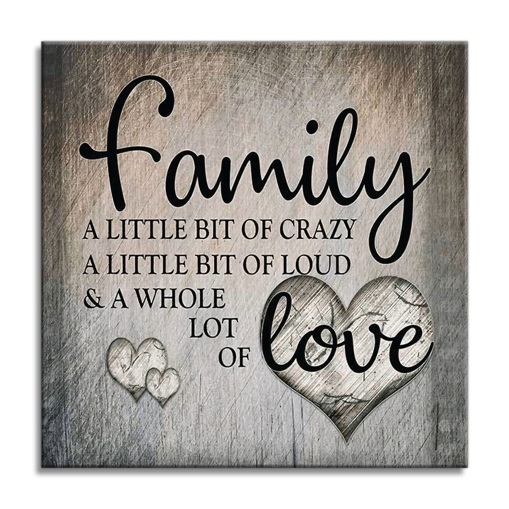 Family Love Square Canvas Wall Art – Rustic Family Home Decor