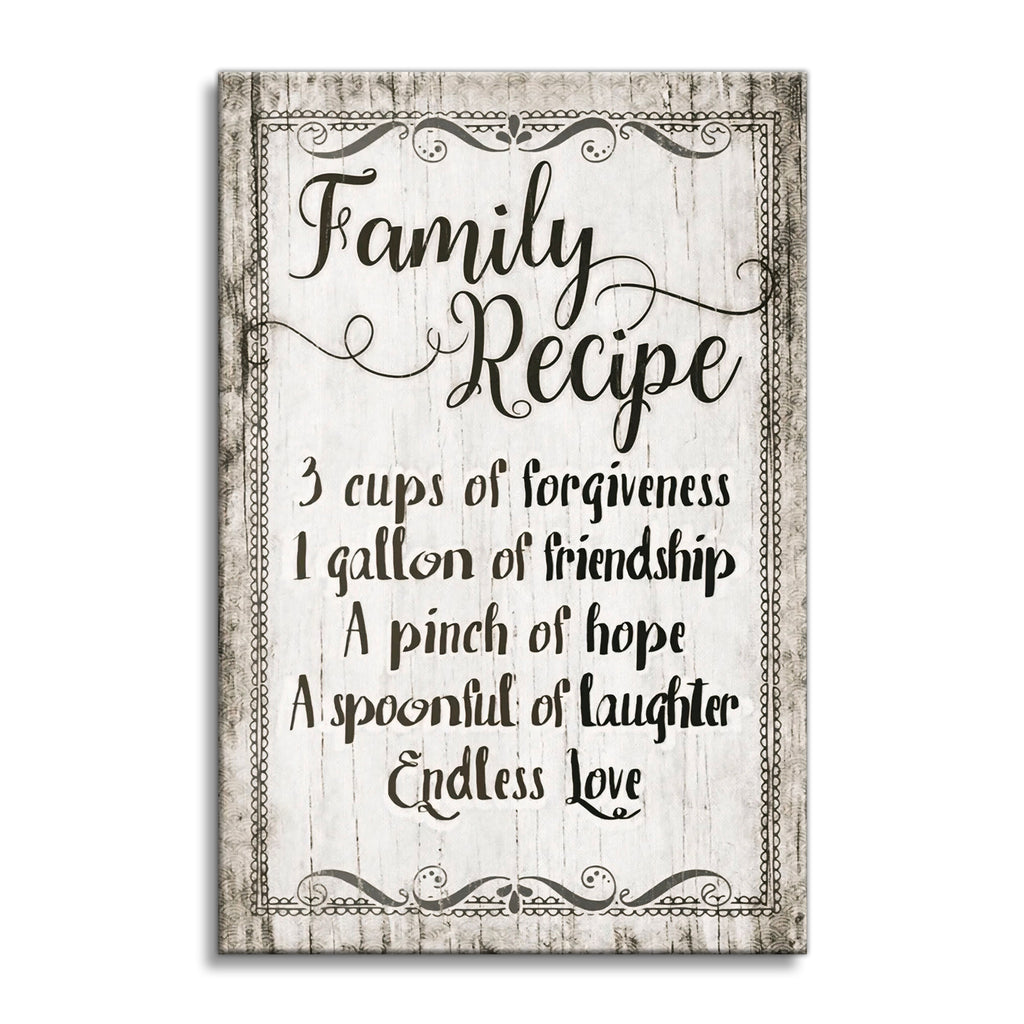Family Recipe Canvas Wall Art – Kitchen Family Quote Decor